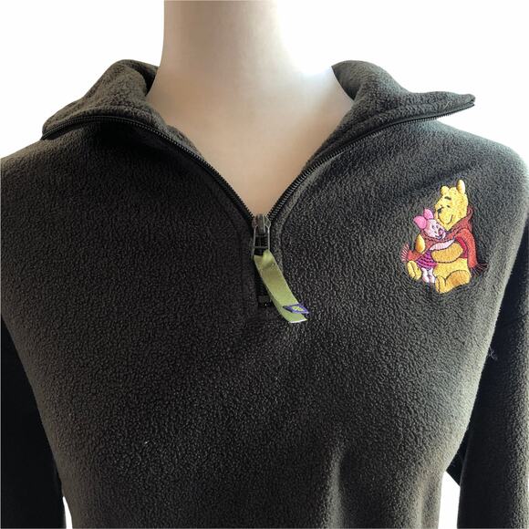 Disney Winnie the Pooh and Piglet Green Fleece Quarter Zip Collared Pullover - Picture 2 of 9